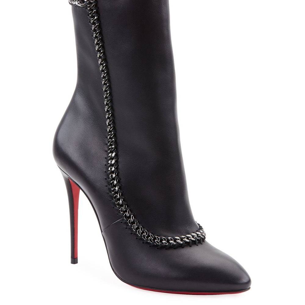 Christian Louboutin Clémence Chain-Leather Booties, 4 inch heel size 35/5
